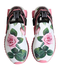 Dolce & Gabbana White Rose Print Sorrento Sneakers Women's Shoes