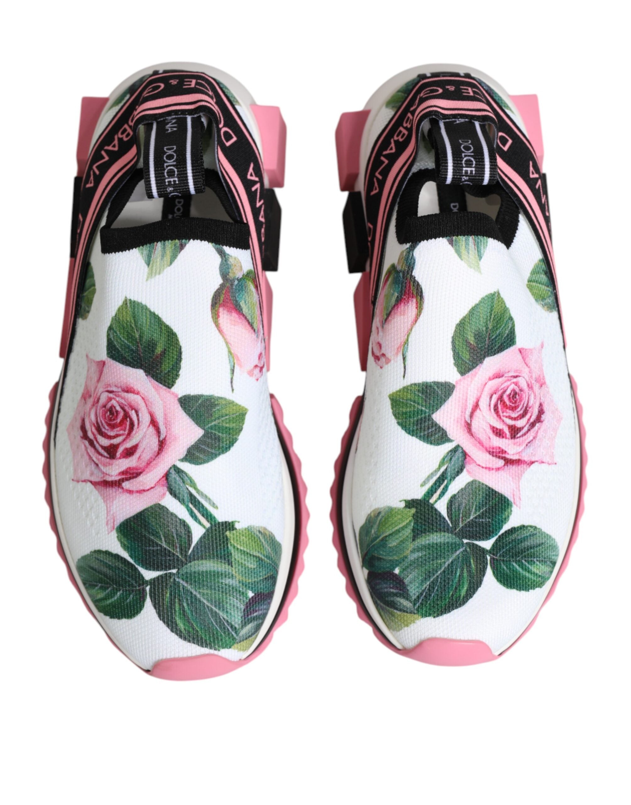 Dolce & Gabbana White Rose Print Sorrento Sneakers Women's Shoes
