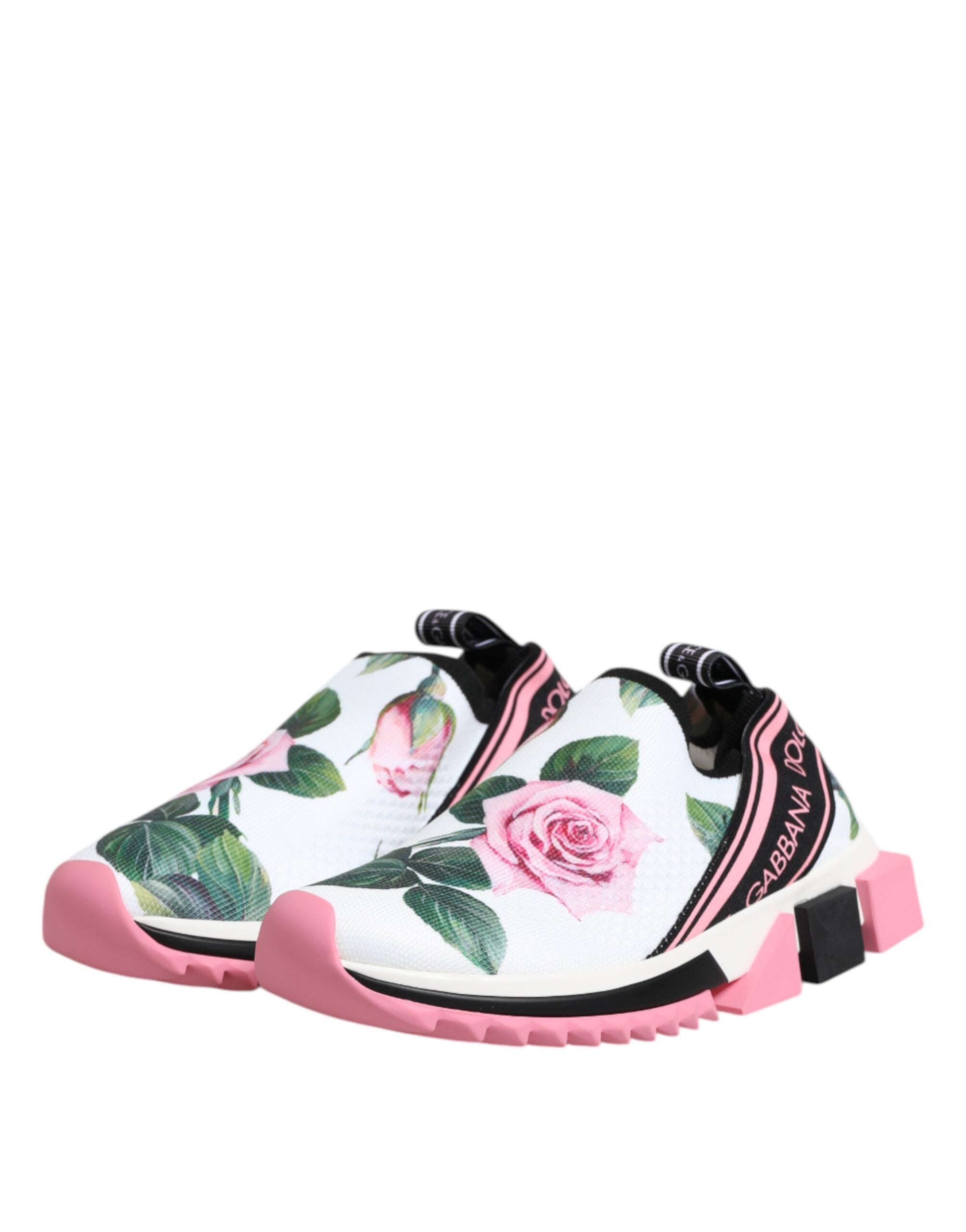 Dolce & Gabbana White Rose Print Sorrento Sneakers Women's Shoes