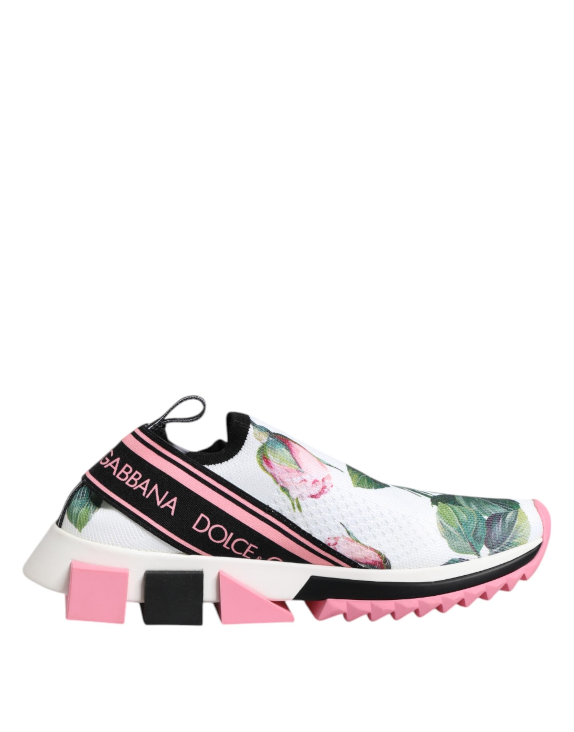 Dolce & Gabbana White Rose Print Sorrento Sneakers Women's Shoes