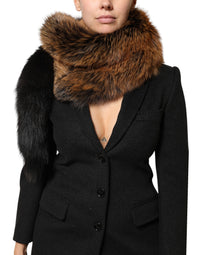 Dolce & Gabbana Brown Red Fox Fur Neck Cashmere Warmer Women's Scarf