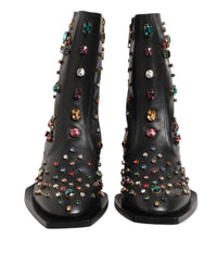Dolce & Gabbana Black Crystal Embellished Men Short Boots Men's Shoes