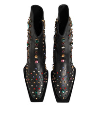 Dolce & Gabbana Black Crystal Embellished Men Short Boots Men's Shoes