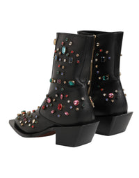 Dolce & Gabbana Black Crystal Embellished Men Short Boots Men's Shoes