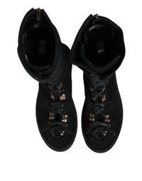Dolce & Gabbana Black Alpaca Wool Suede Mid Calf Boots Men's Shoes