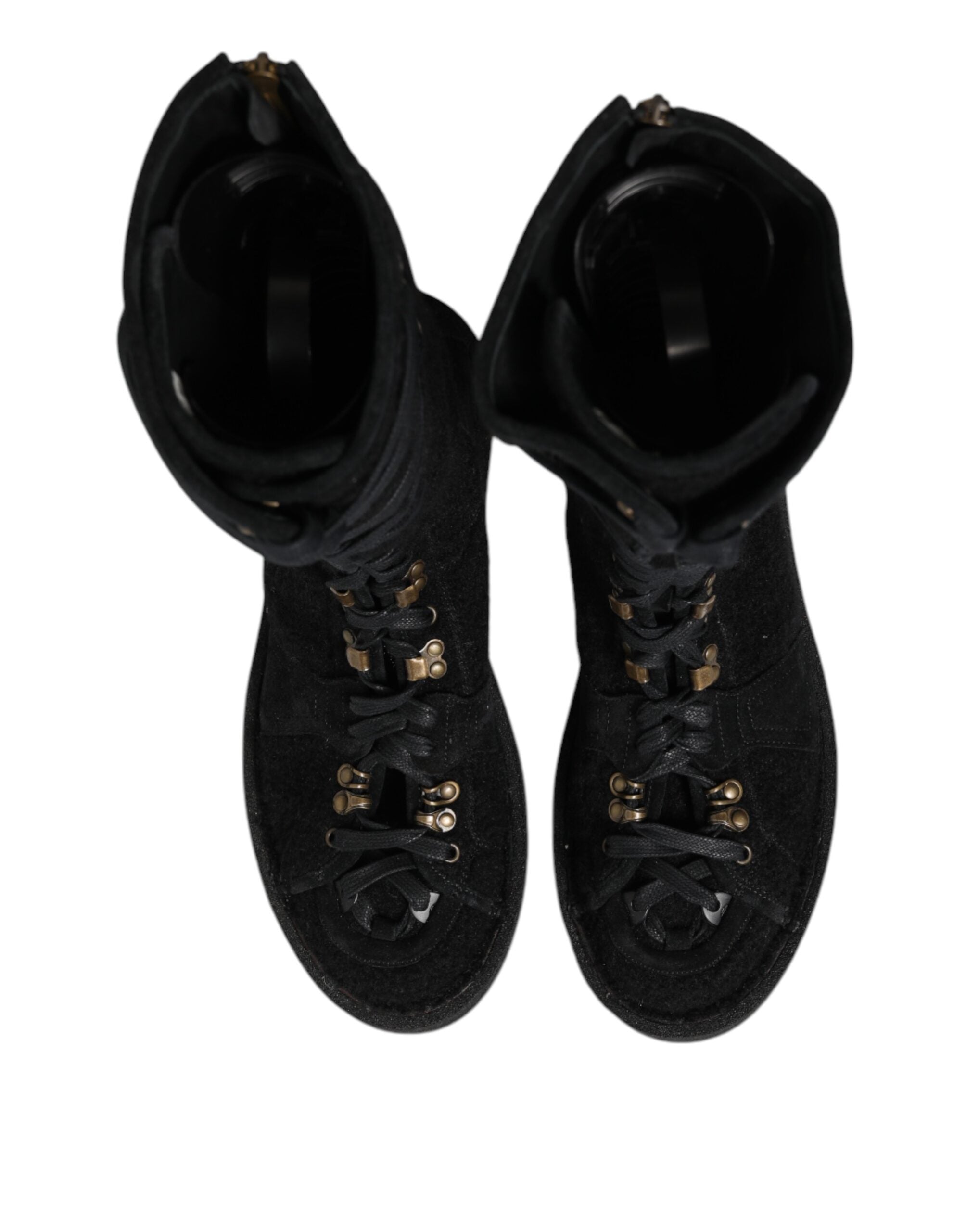 Dolce & Gabbana Black Alpaca Wool Suede Mid Calf Boots Men's Shoes