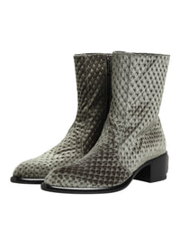 Dolce & Gabbana Gray Cotton Velvet Mid Calf Short Boots Men's Shoes