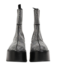 Dolce & Gabbana Black Crystal Strass Mid Calf Short Boots Men's Shoes