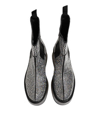 Dolce & Gabbana Black Crystal Strass Mid Calf Short Boots Men's Shoes