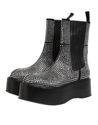 Dolce & Gabbana Black Crystal Strass Mid Calf Short Boots Men's Shoes