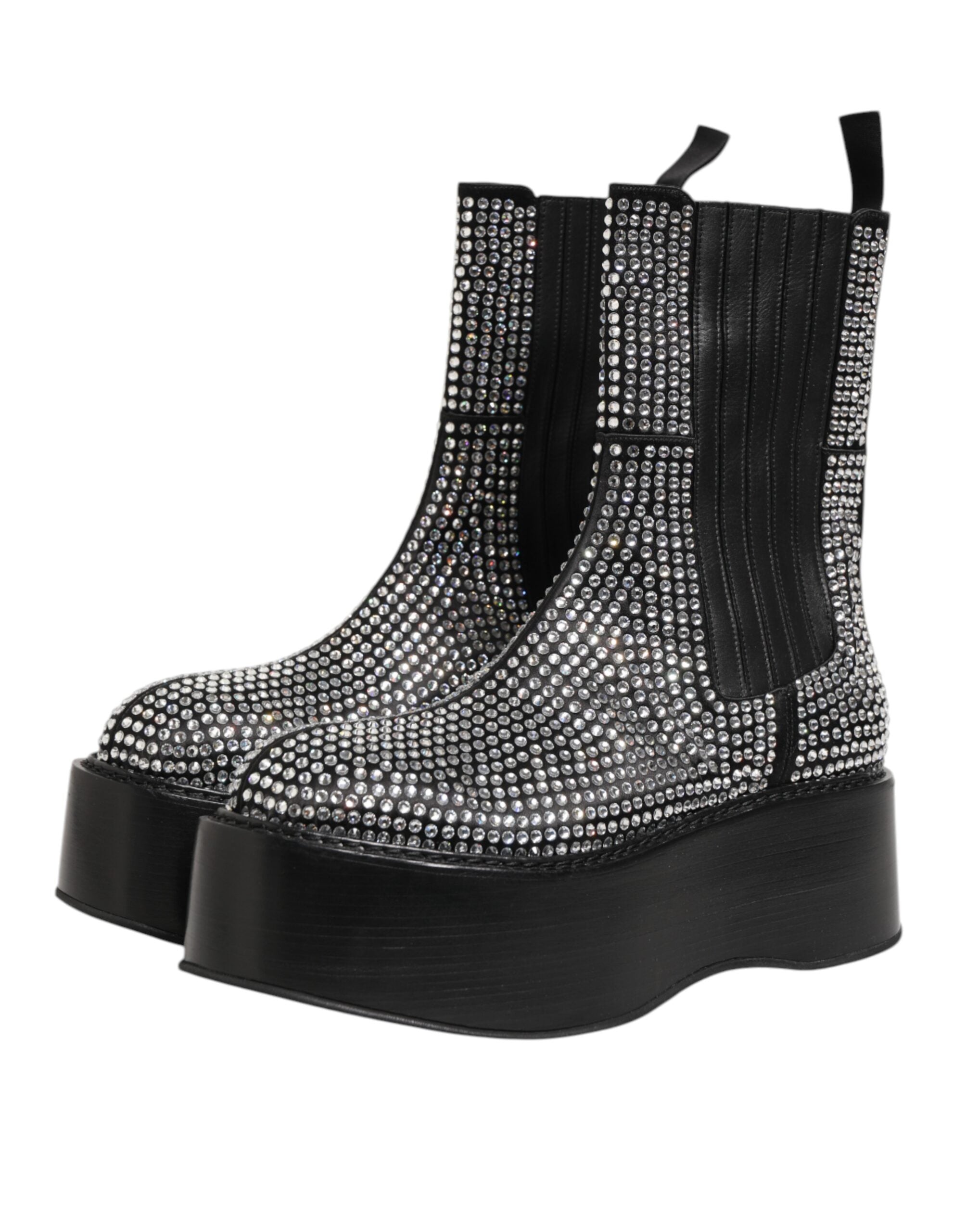 Dolce & Gabbana Black Crystal Strass Mid Calf Short Boots Men's Shoes