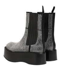 Dolce & Gabbana Black Crystal Strass Mid Calf Short Boots Men's Shoes