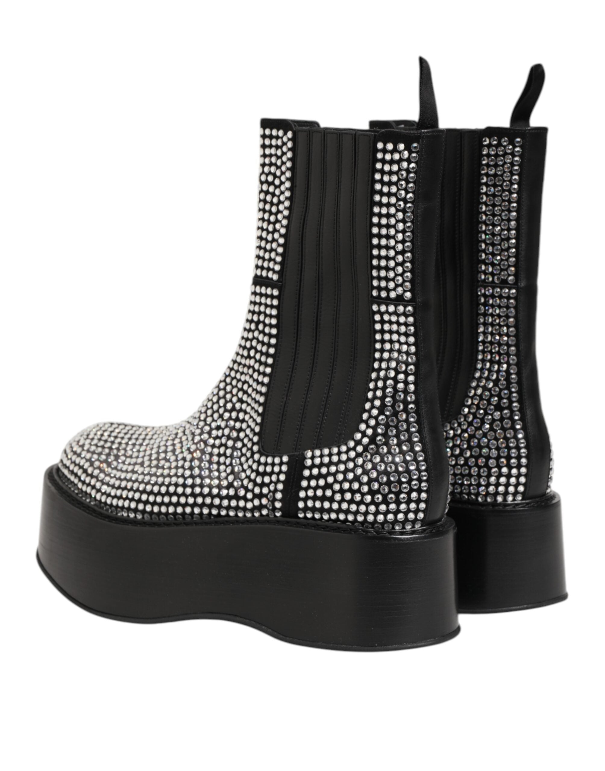 Dolce & Gabbana Black Crystal Strass Mid Calf Short Boots Men's Shoes
