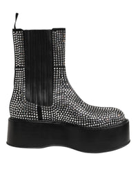 Dolce & Gabbana Black Crystal Strass Mid Calf Short Boots Men's Shoes