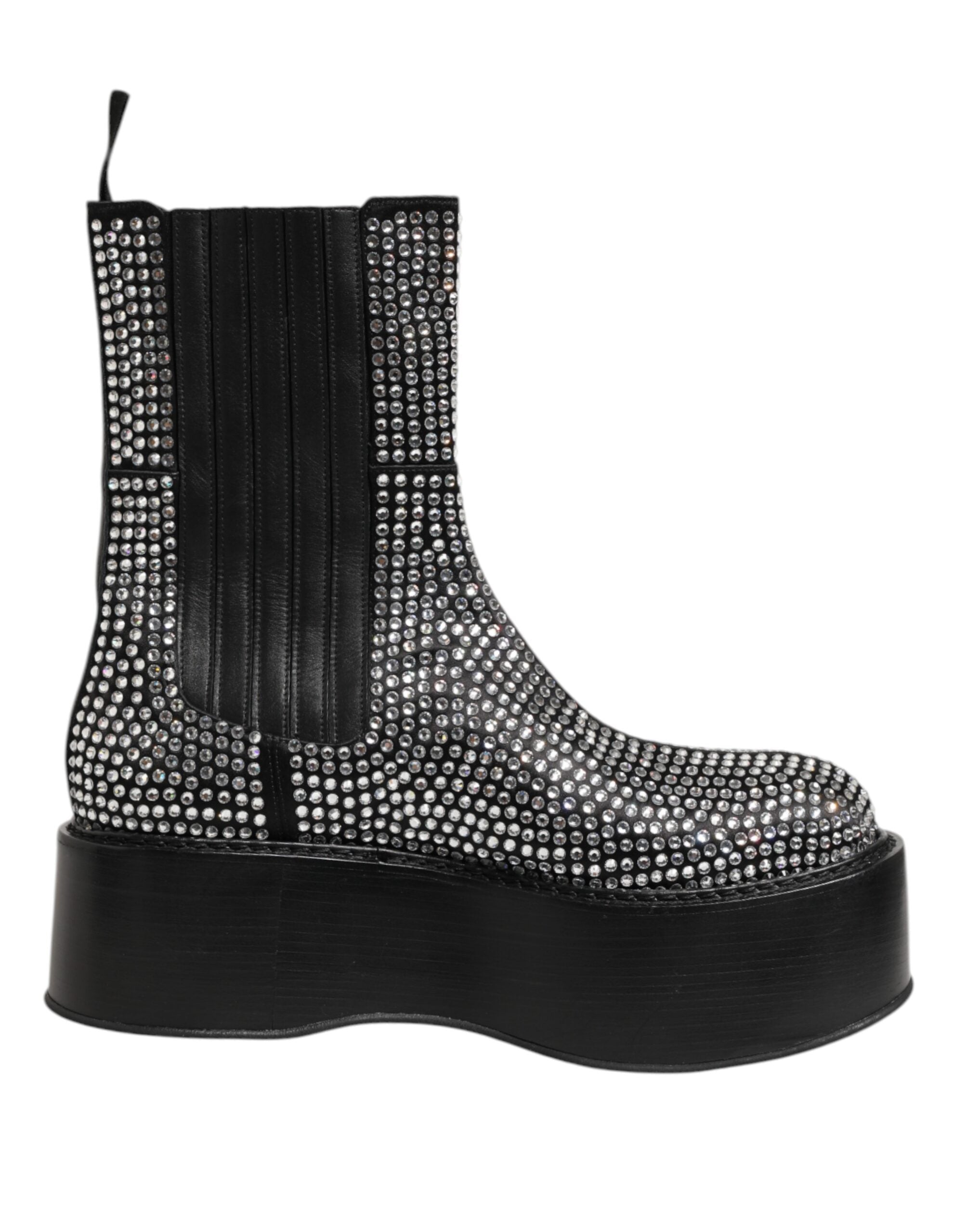 Dolce & Gabbana Black Crystal Strass Mid Calf Short Boots Men's Shoes
