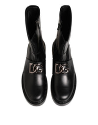 Dolce & Gabbana Black Logo Plaque Mid Calf Biker Boots Men's Shoes