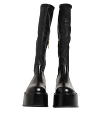 Dolce & Gabbana Black Logo Plaque Over The Calf Boots Men's Shoes