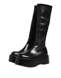 Dolce & Gabbana Black Logo Plaque Over The Calf Boots Men's Shoes