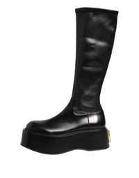 Dolce & Gabbana Black Logo Plaque Over The Calf Boots Men's Shoes