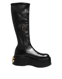 Dolce & Gabbana Black Logo Plaque Over The Calf Boots Men's Shoes