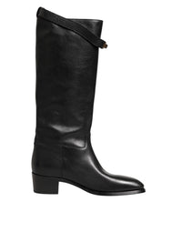Dolce & Gabbana Black Logo Plaque Over The Calf Boots Men's Shoes