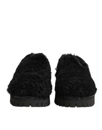 Dolce & Gabbana Dress Black Fur Leather Slippers Men Men's Shoes