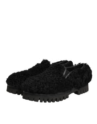 Dolce & Gabbana Dress Black Fur Leather Slippers Men Men's Shoes