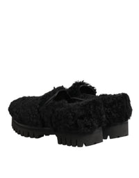 Dolce & Gabbana Dress Black Fur Leather Slippers Men Men's Shoes