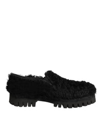 Dolce & Gabbana Dress Black Fur Leather Slippers Men Men's Shoes
