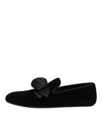 Dolce & Gabbana Black Suede Cotton Rose Slip On Loafers Men's Shoes