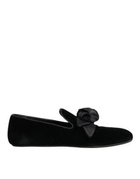 Dolce & Gabbana Black Suede Cotton Rose Slip On Loafers Men's Shoes