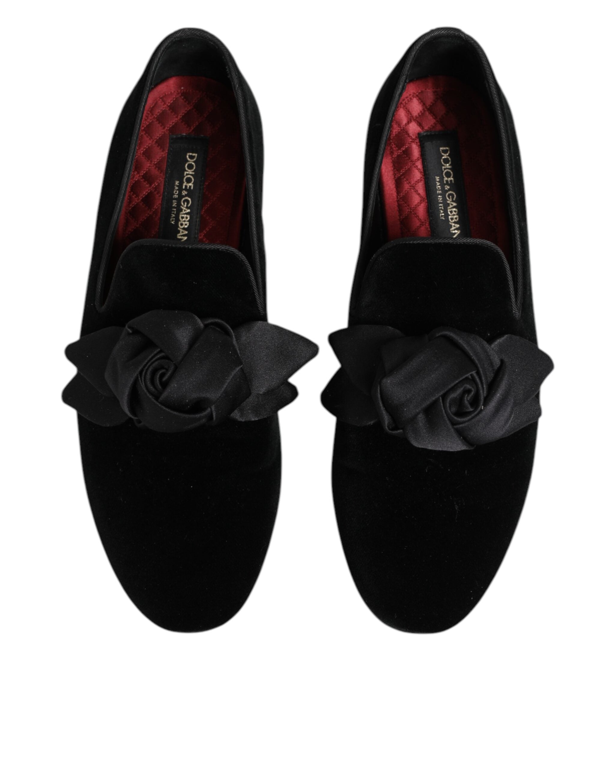 Dolce & Gabbana Black Suede Cotton Rose Slip On Loafers Men's Shoes