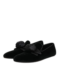 Dolce & Gabbana Black Suede Cotton Rose Slip On Loafers Men's Shoes