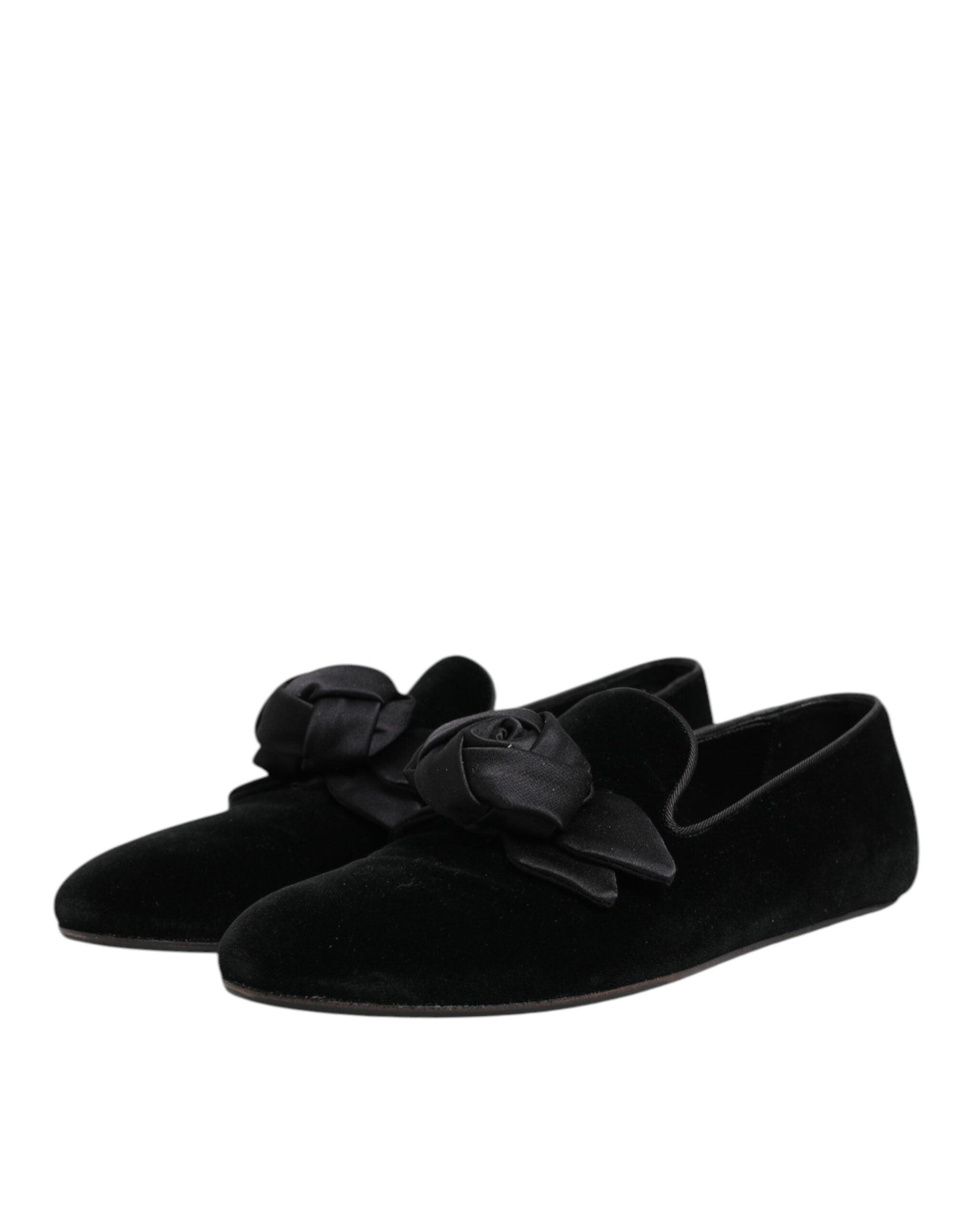Dolce & Gabbana Black Suede Cotton Rose Slip On Loafers Men's Shoes