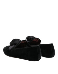 Dolce & Gabbana Black Suede Cotton Rose Slip On Loafers Men's Shoes