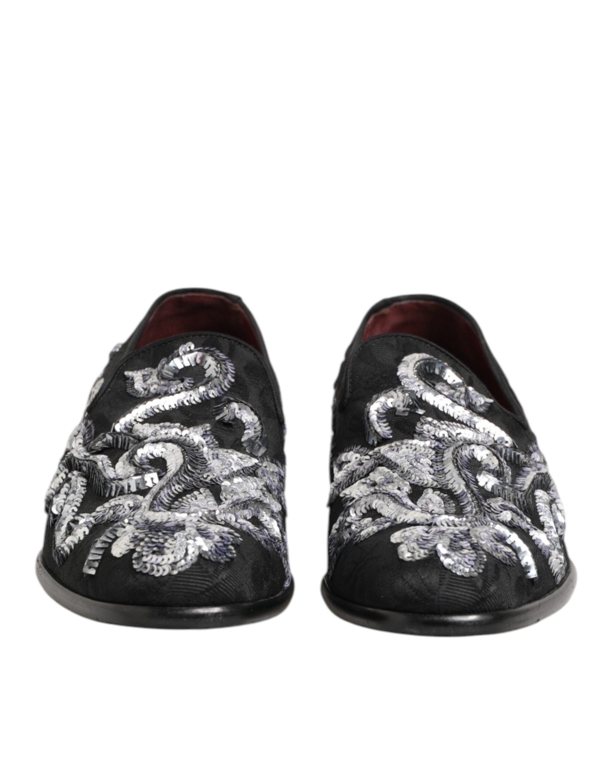 Dolce & Gabbana Black Silver Sequined Loafers Men Dress Men's Shoes