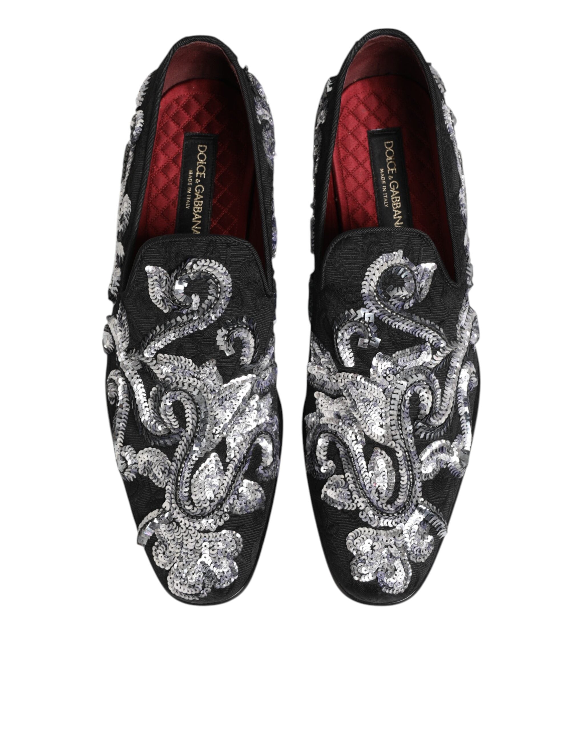 Dolce & Gabbana Black Silver Sequined Loafers Men Dress Men's Shoes