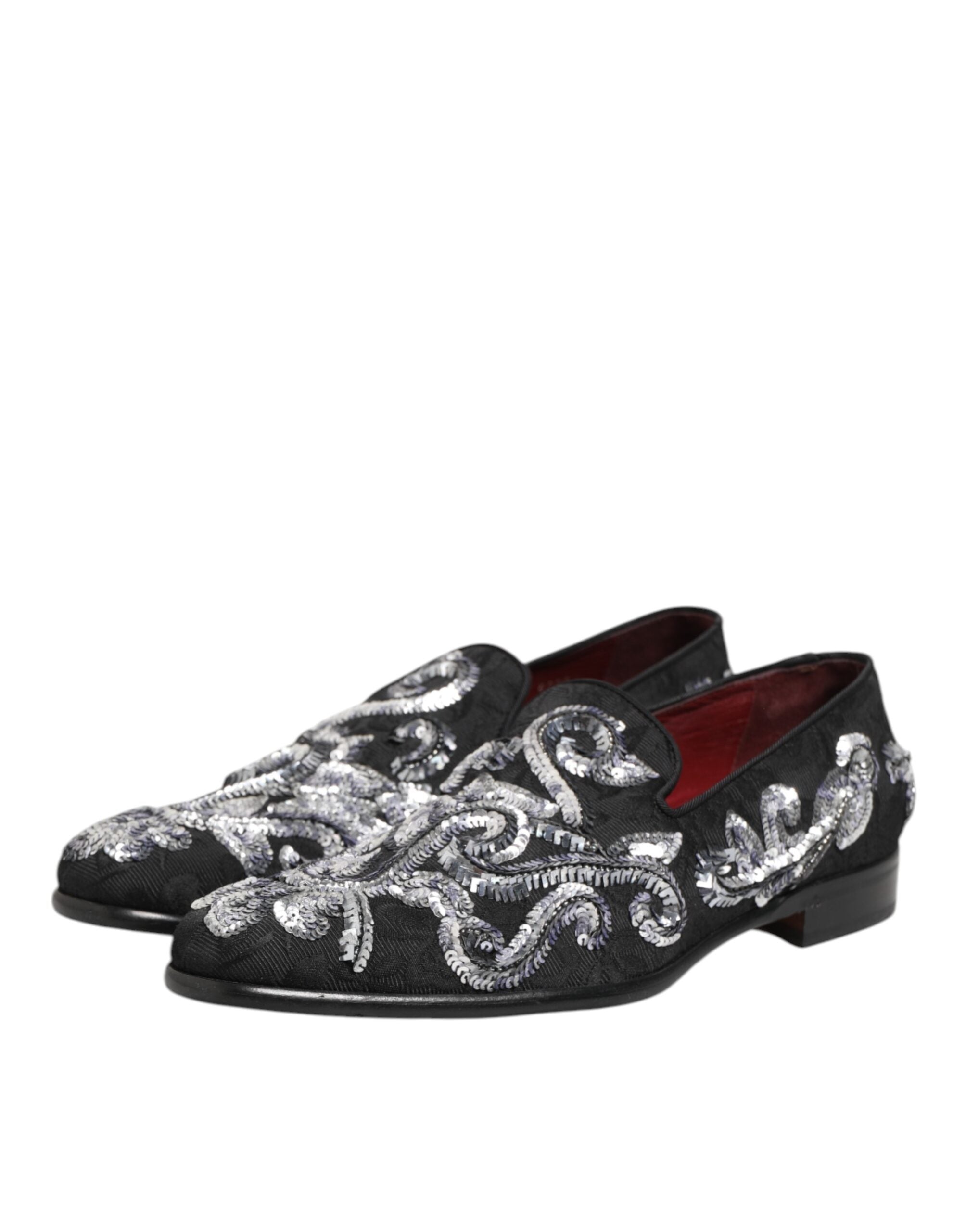 Dolce & Gabbana Black Silver Sequined Loafers Men Dress Men's Shoes