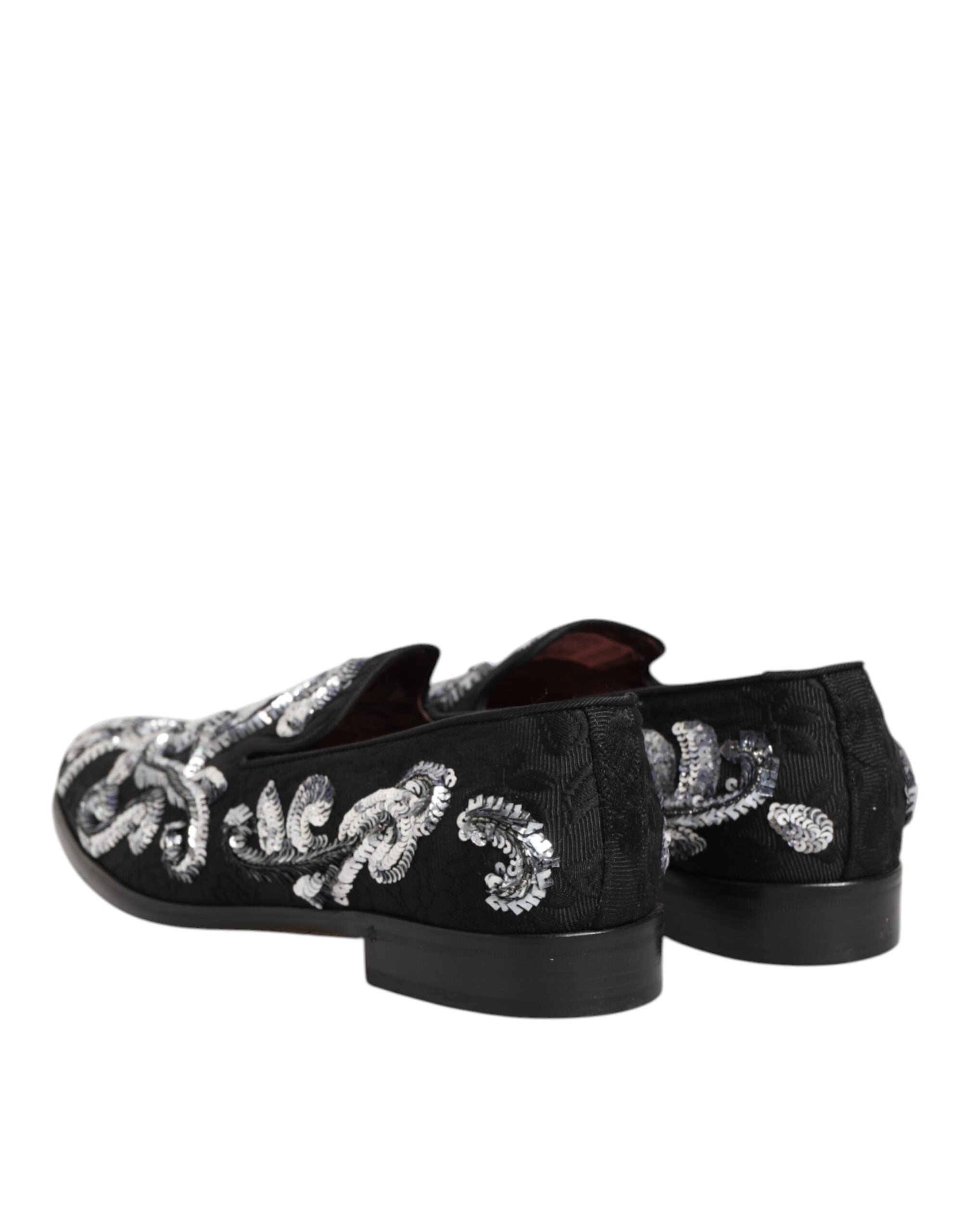 Dolce & Gabbana Black Silver Sequined Loafers Men Dress Men's Shoes
