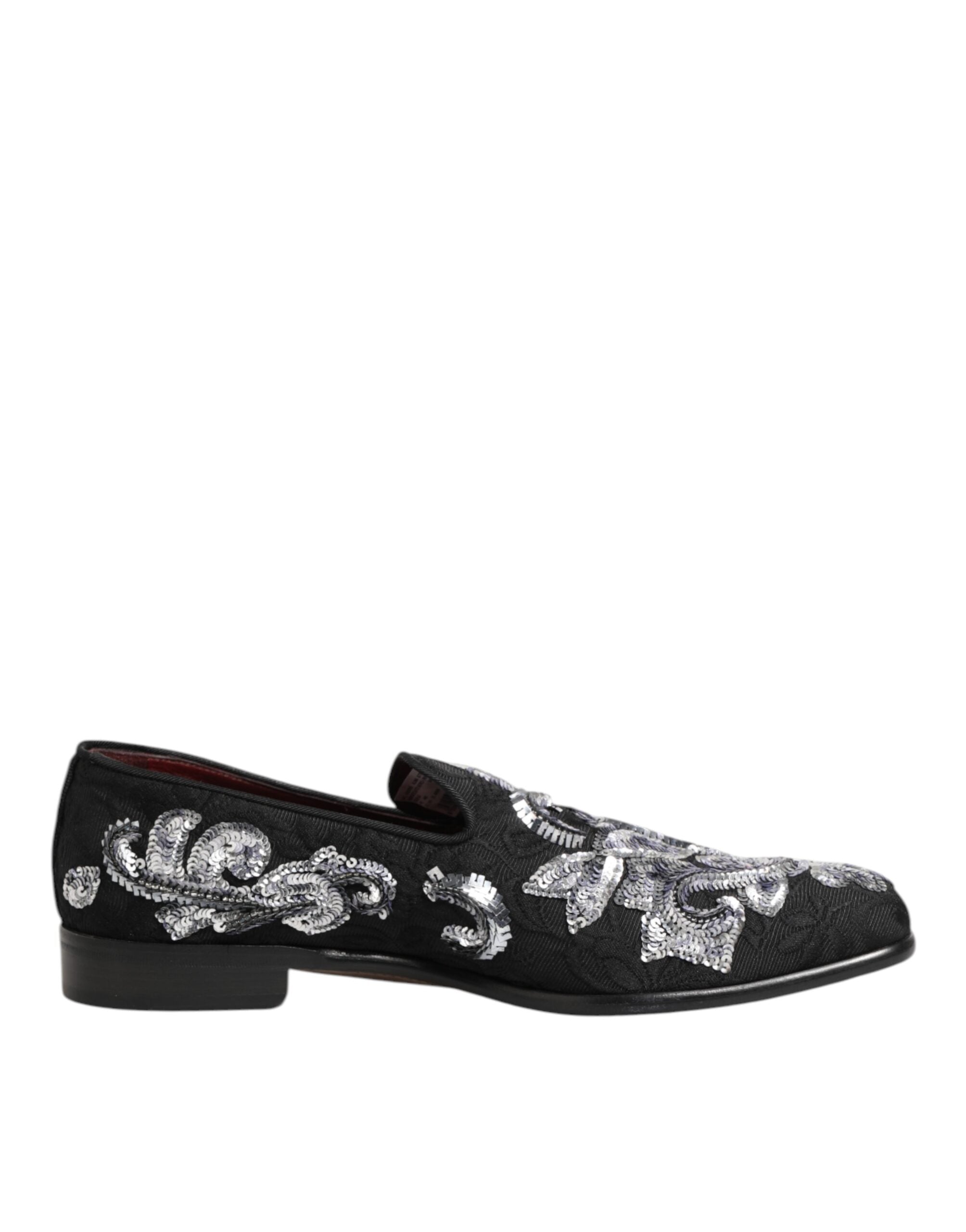 Dolce & Gabbana Black Silver Sequined Loafers Men Dress Men's Shoes