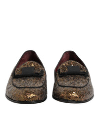 Dolce & Gabbana Gold Sequined Slip On Loafers Men Dress Men's Shoes