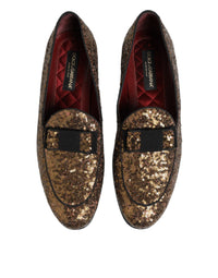 Dolce & Gabbana Gold Sequined Slip On Loafers Men Dress Men's Shoes