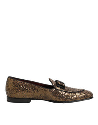 Dolce & Gabbana Gold Sequined Slip On Loafers Men Dress Men's Shoes