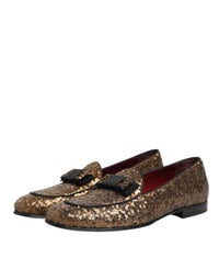 Dolce & Gabbana Gold Sequined Slip On Loafers Men Dress Men's Shoes