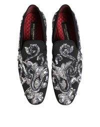 Dolce & Gabbana Black Silver Sequined Loafers Men Dress Men's Shoes