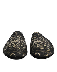 Dolce & Gabbana Dolce & Gabbana Black Floral Jacquard Slides Slippers Men's Shoes