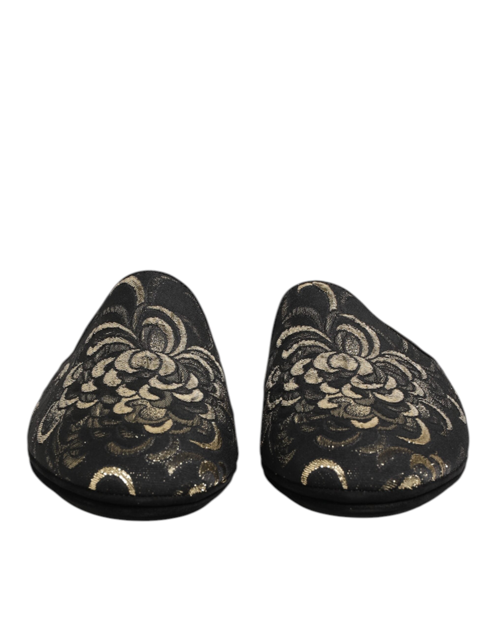 Dolce & Gabbana Dolce & Gabbana Black Floral Jacquard Slides Slippers Men's Shoes