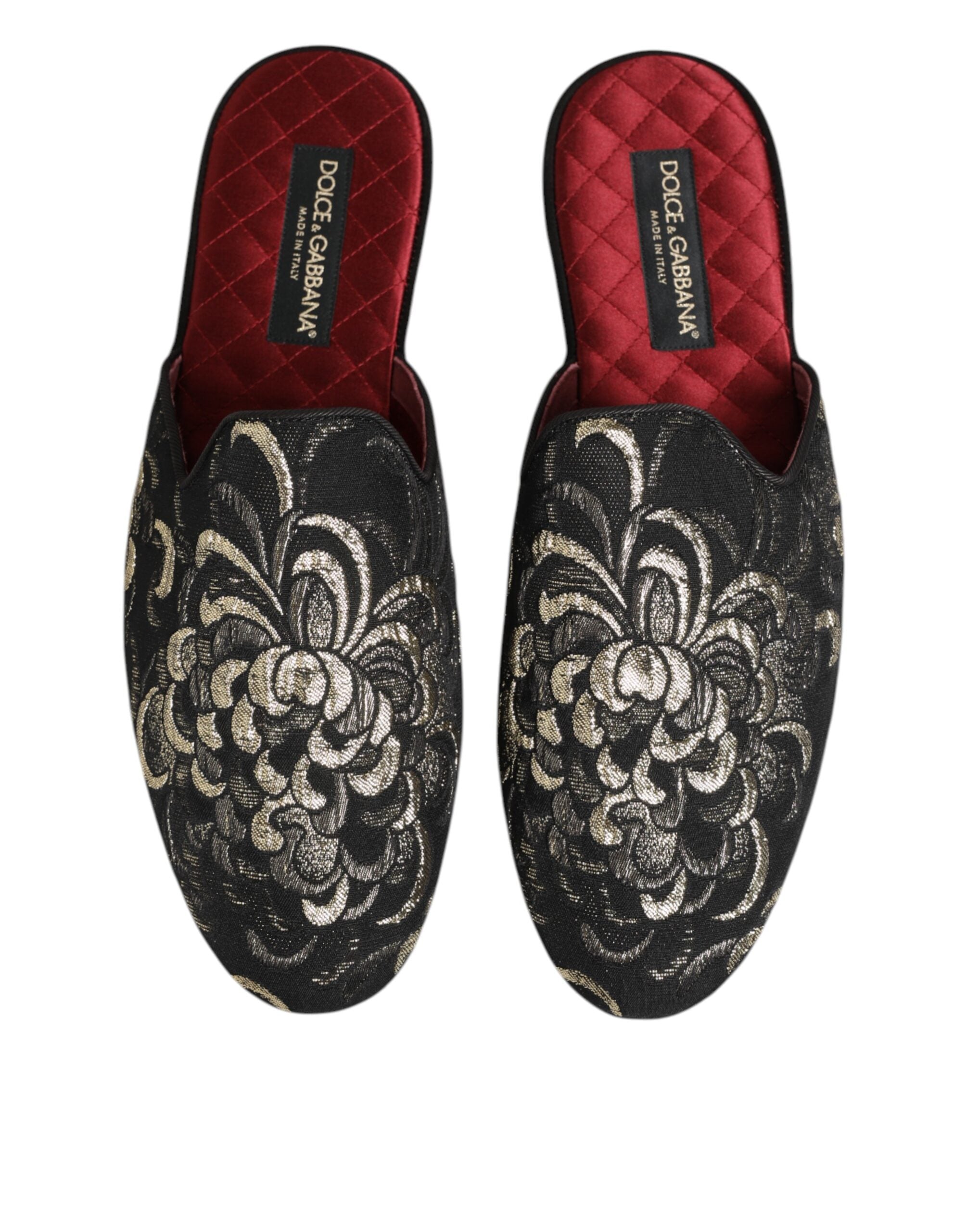 Dolce & Gabbana Dolce & Gabbana Black Floral Jacquard Slides Slippers Men's Shoes