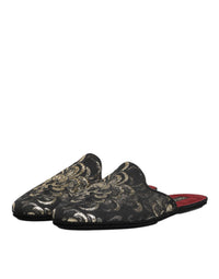 Dolce & Gabbana Dolce & Gabbana Black Floral Jacquard Slides Slippers Men's Shoes