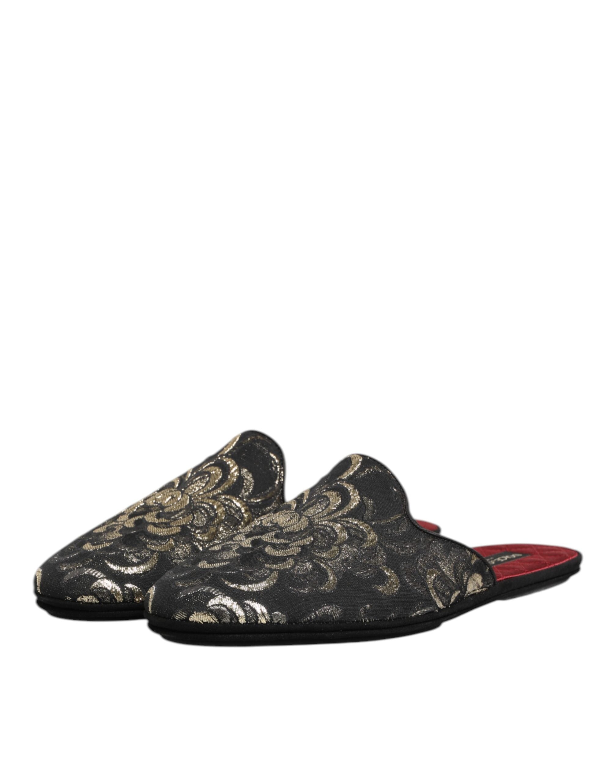 Dolce & Gabbana Dolce & Gabbana Black Floral Jacquard Slides Slippers Men's Shoes